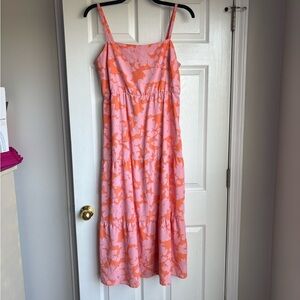 Vibrant Pink and Orange Floral Midi Dress